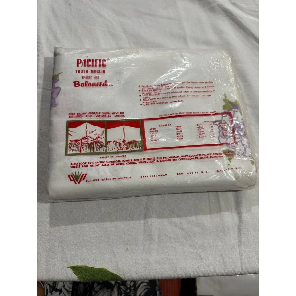 Vintage Pacific‎ Truth Muslin Floral Flat Sheet 100% Cotton 81x108 New Full Size